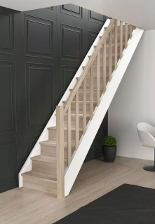 DOLLE HELSINKI - schody rovné s podstupnicemi, dub nelakovaný/bílá, zábradlí sloupky